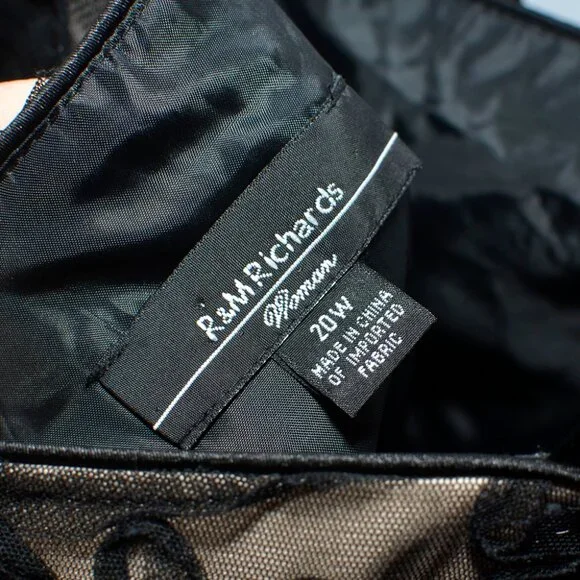 Plus Size 20W R&M Richards Black Mesh Over Nude Cocktail Party Full Skirt Dress - Picture 7 of 16